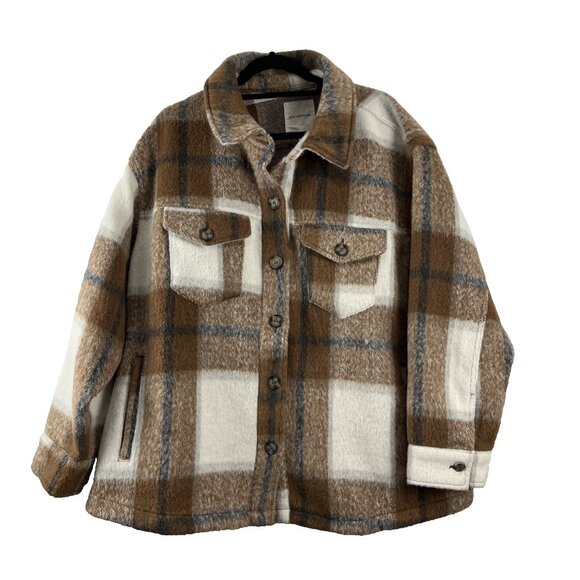 Anthropologie Avec Les Filles Plaid Brown & Cream Shacket Women's Size 3X - Picture 1 of 8